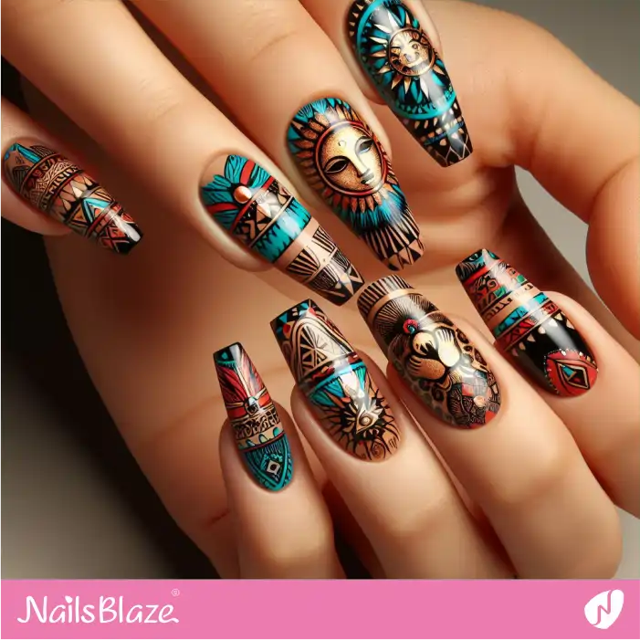 Leopard Print Design on Tribal Nails | Animal Print Nails - NB2528